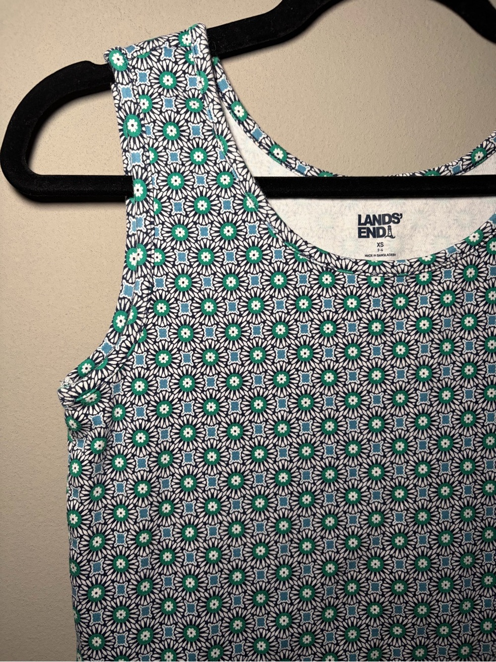Lands' End Floral Tank Top Women’s XS Green Blue White Geometric Print Cotton - Picture 5 of 10